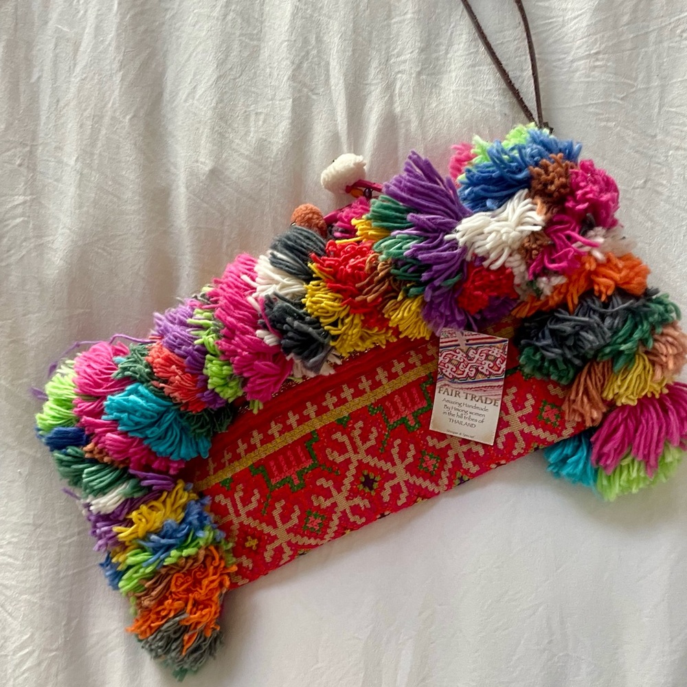 Fair trade embroidered clutch bag. Handmade by Hmong tribe in Thailand.